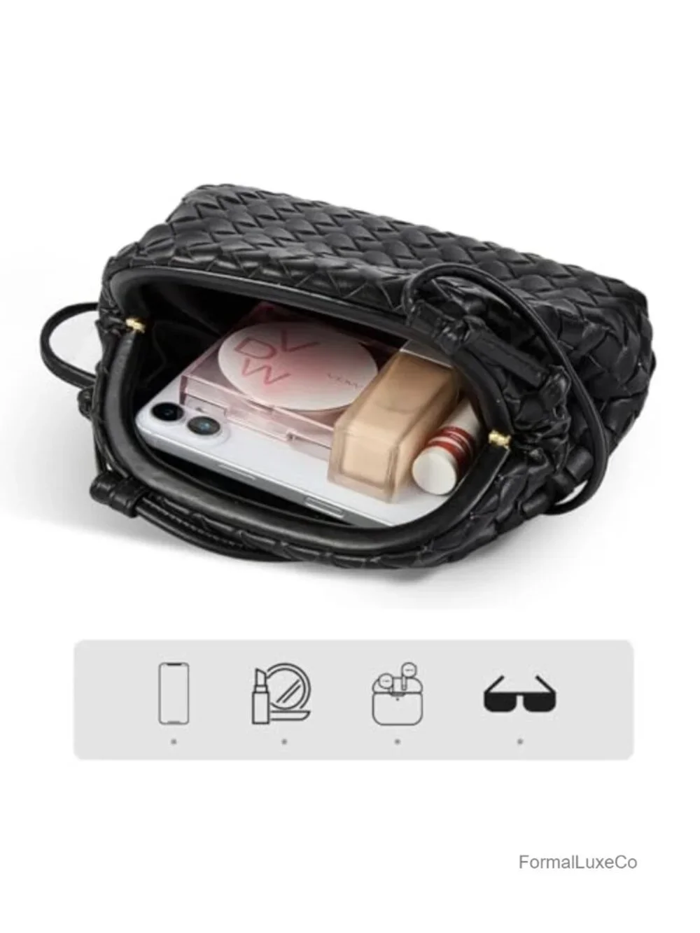 Woven Pleated Vegan Leather Evening Clutch Purse
